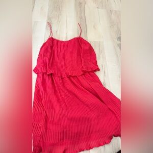 Moon River Bright Pink Pleated Dress